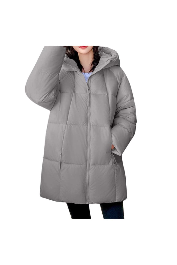 Womens Winter Jackets Hooded Front Zip Long Coat Heavyweight Loose Thermal Casual Cardigan With Pockets (XXL, Gray)