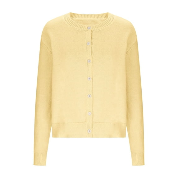Womens Winter Knit Cardigan Long Sleeve Button Down Cardigans Sweater Fall Soft Crew Neck Loose Tops Yellow, M