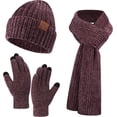 thumbnail image 1 of Womens Winter Knit Warm Hat Beanie+Long Scarf+Touch Screen Gloves Set Skull Caps Neck Scarves for Women Men, 1 of 12
