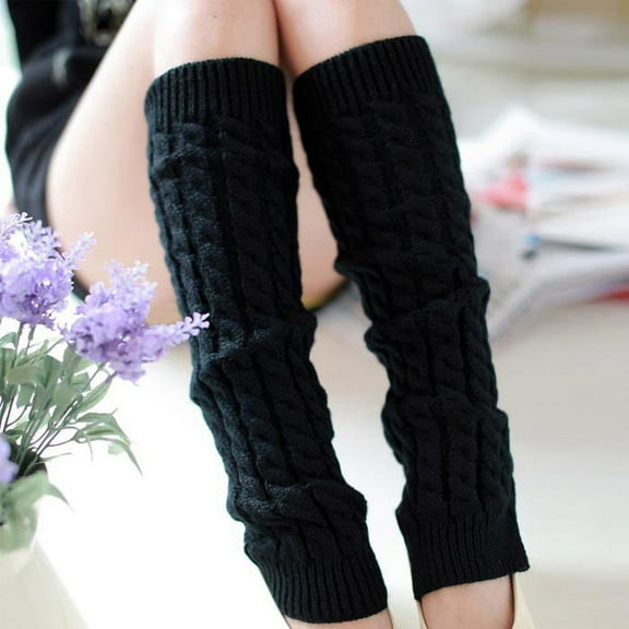 Womens Winter Knitted Crochet Leg Warmers Long Socks In White