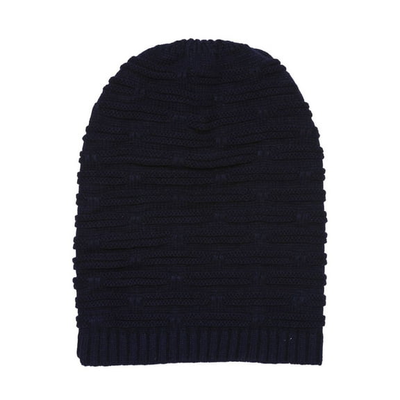 Womens Winter Knitted Dash Slouch Beanie - Navy