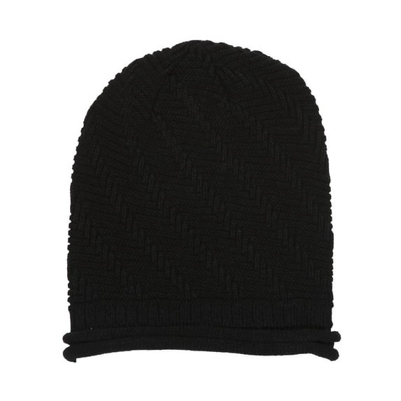 Womens Winter Knitted Diagonal Beanie - Black