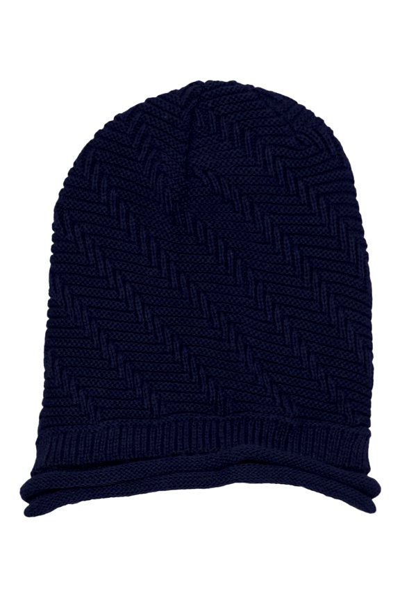 Womens Winter Knitted Diagonal Beanie - Navy