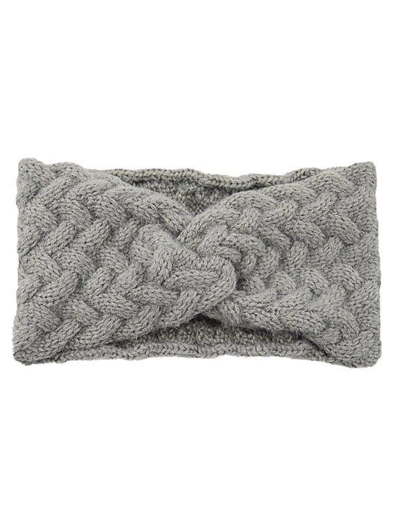 Womens Winter Knitted Headband with Plush Lining - Stretchy Cable Twist Ear Warmer for Running Skiing Hiking - Cozy Gift Gray
