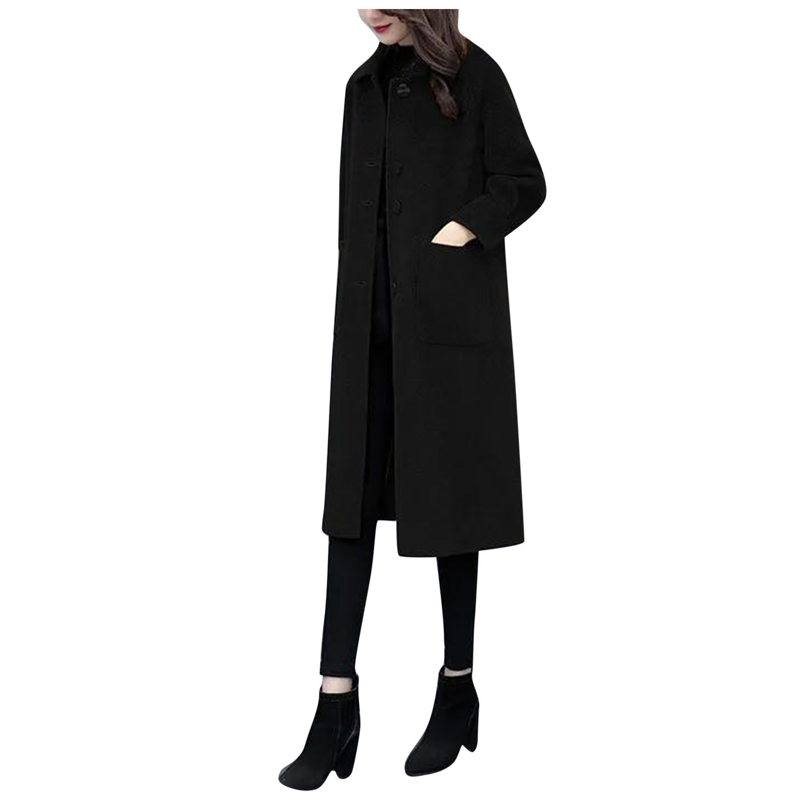 Womens Winter Lapel Wool Coat Trench Jacket Long Overcoat Outwear