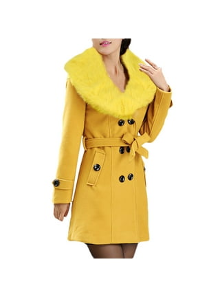 Classical double breasted faux fur collar swing woolen coat hotsell