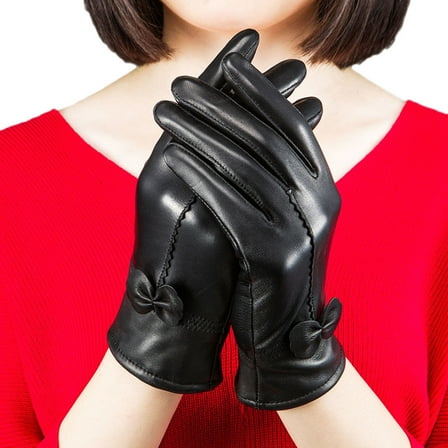 Womens Winter Leather Gloves Short Gloves Winter Warm Driving Gloves for Girls