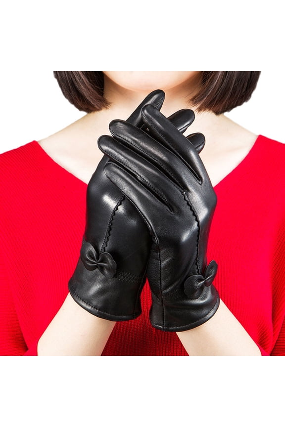 Womens Winter Leather Gloves Short Gloves Winter Warm Driving Gloves for Girls
