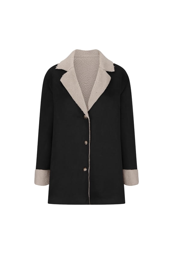 Womens Winter -Lined Faux Suede Leather Jacket Oversized -Lapel Mid Long Overcoat