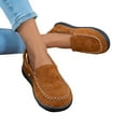 thumbnail image 1 of Womens Winter Loafers Suede Furry Lined Round Toe Slip on Low Top Booties Thick Soft Sole Lightweight Walking Shoes Brown Size 6.5, 1 of 7