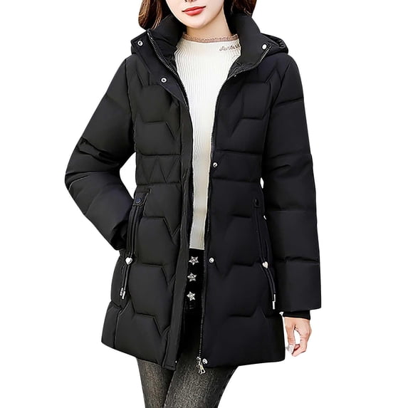 Womens Winter Long Coat Thickened Parka Down Quilted Puffer Windproof Mid Length Jacket Outwear with Pockets