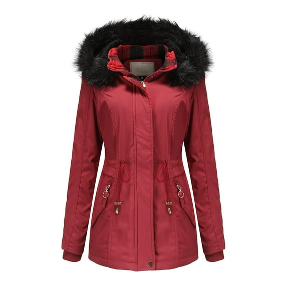Womens Winter Long Coat Winter Parkas Long Sleeve Zip Up Hooded Jackets Casual Warm Parkas Thick Plus Size Outwear