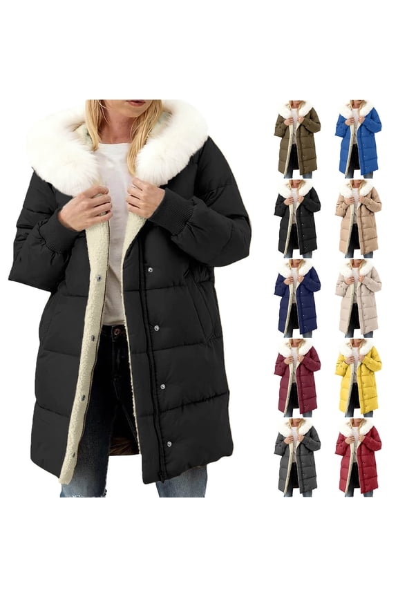 Womens Winter Long Coats Puffer Jacket with Detachable Hood Long Sleeve Lightweight Jacket With Pockets Warm Winter Outwear Black XXL