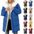 thumbnail image 1 of Womens Winter Long Coats Puffer Jacket with Detachable Hood Long Sleeve Lightweight Jacket With Pockets Warm Winter Outwear Blue XXXL, 1 of 10
