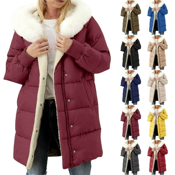 Womens Winter Long Coats Puffer Jacket with Detachable Hood Long Sleeve Lightweight Jacket With Pockets Warm Winter Outwear Wine XL