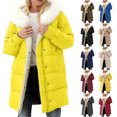 thumbnail image 1 of Womens Winter Long Coats Puffer Jacket with Detachable Hood Long Sleeve Lightweight Jacket With Pockets Warm Winter Outwear Yellow XXXL, 1 of 10