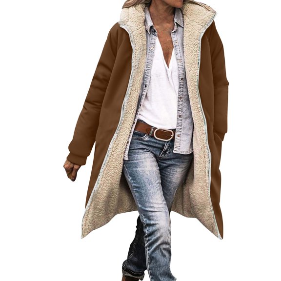 Womens Winter Long Coats Reversible Fleece Long Puffer Shearling Fleece Down s Long Sleeve Parka Oversiz with