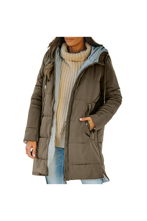 Womens Winter Long Coats Sherpa Fleece Lined Zip Up Drawstring Hooded Puffer Jackets with Multi Pockets Waterproof Oversized Plain Padded Quilted Overcoat 2025 Winter Warm Down Jacket