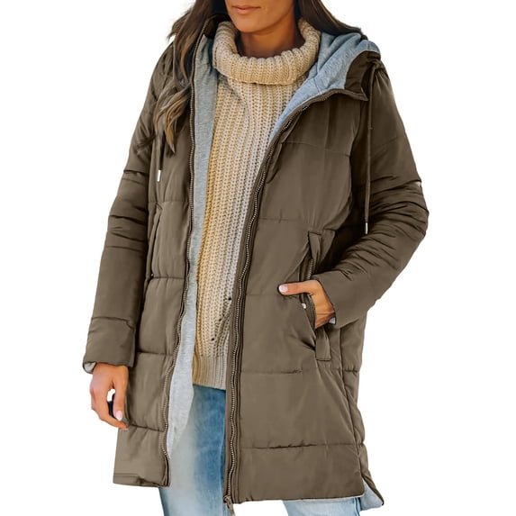 Womens Winter Long Coats Sherpa Fleece Lined Zip Up Drawstring Hooded Puffer Jackets with Multi Pockets Waterproof Oversized Plain Padded Quilted Overcoat 2025 Winter Warm Down Jacket