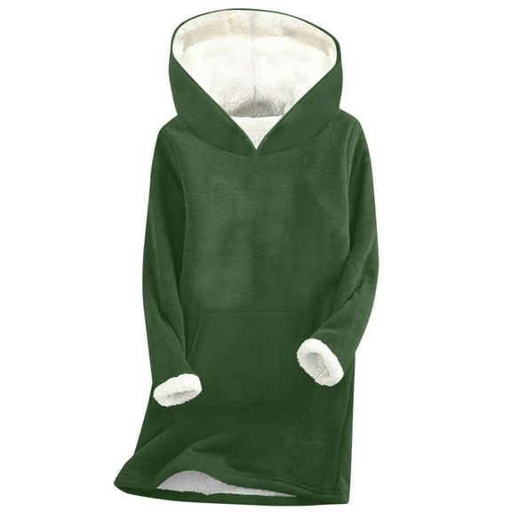 Womens Winter Long Length Fleece Sherpa Lined Hoodie Casual Warm Long Sleeve Pullover Sweatshirts