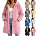 thumbnail image 1 of Womens Winter Long Sleeve Solid Fleece Open Front Hooded Cardigans Jacket Coats Outerwear with Pockets, 1 of 6