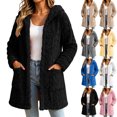 thumbnail image 1 of Womens Winter Long Sleeve Solid Fleece Open Front Hooded Cardigans Jacket Coats Outerwear with Pockets, 1 of 6