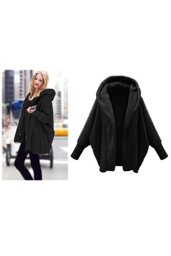 Womens Winter Long Sleeve Solid Fuzzy Open Front Hooded Cardigans Jacket Coats Outerwear With Pocket Jacket Women Fashion Casual Wrap Jacket Ladies Warm Hoodies Jacket Sweater Jackets Outerwear Women