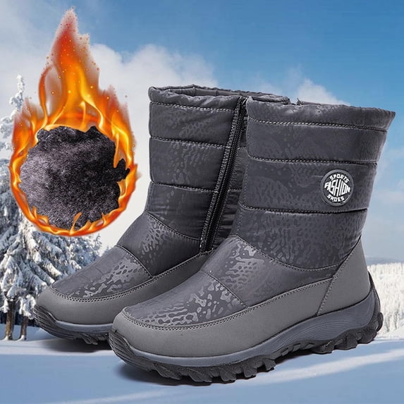 Womens Winter Mid Calf Snow Boots Fashion Warm Round Toe Short Boots Flat Sole Fleece Lined Boots For Cold Weather Comfort Snow Boots For Women
