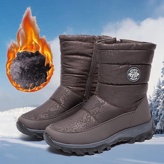 Womens Winter Mid Calf Snow Boots Fashion Warm Round Toe Short Boots Flat Sole Fleece Lined Boots For Cold Weather Comfort Snow Boots For Women