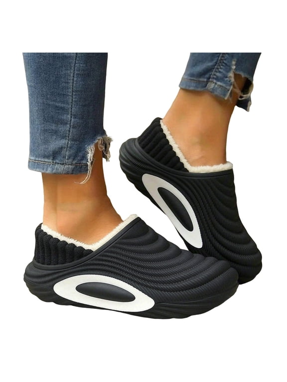 Womens Winter Mule Slippers Plush Fleece Lined Warm Slip on Platform Clogs Waterproof Walking Shoes with Arch Support