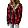 thumbnail image 1 of Womens Winter Outerwear Coat Sherpa Fleece Lined Plaid Full-Zip Hooded Jacket with Pockets Long Sleeve Sweatshirts (S, Red), 1 of 5