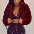 thumbnail image 1 of Womens Winter Outerwear Faux Fur Long Sleeve Crop Jacket Shaggy Coat Open Front Cardigans Wine M, 1 of 6