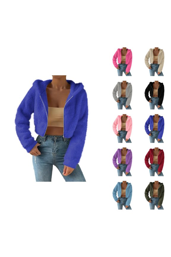 Womens Winter Outerwear Women's Winter Warm Jacket Long Sleeve Crop Jacket Shaggy Coat Open Front Cardigans (Blue, S)