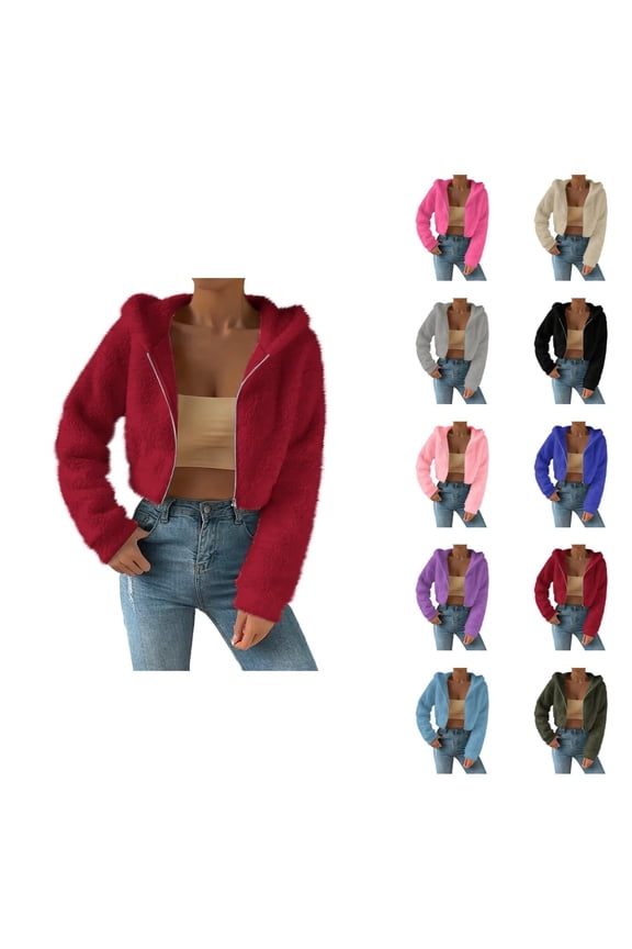 Womens Winter Outerwear Women's Winter Warm Jacket Long Sleeve Crop Jacket Shaggy Coat Open Front Cardigans (Brick Red, XXXL)