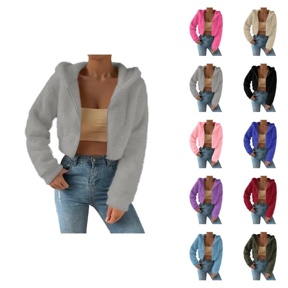 Womens Winter Outerwear Women's Winter Warm Jacket Long Sleeve Crop Jacket Shaggy Coat Open Front Cardigans (Light Gray, XXXL)
