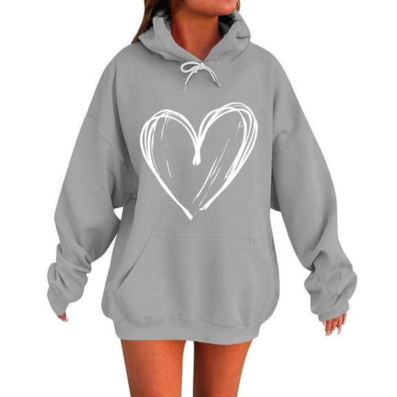 Womens Winter Oversized Hoodies Cute Heart Graphic Pullover Fleece Hooded Sweatshirts Plus Size Drop Shoulder Long Sleeve Shirts Casual Loose Drawstring Hoodie Sweater Outfits Clothes with Pocket