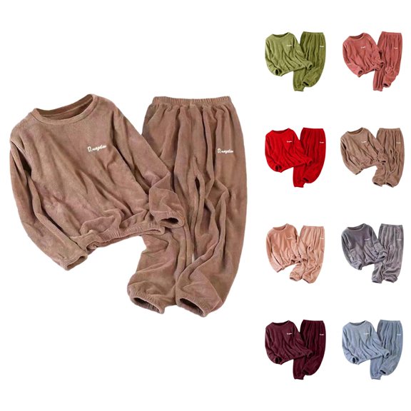 Womens Winter Pajamas 2026 Winter Soft Warm Crewneck Pj Set Comfort Loungewear