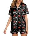 thumbnail image 1 of Womens Winter Pajamas Valentine's Day Silk Satin Button Down Pajama Set for Women Lapel Collar Short Sleeve Shorts Loungewear Pajama Sets for Women Watermelon Red XXL, 1 of 5