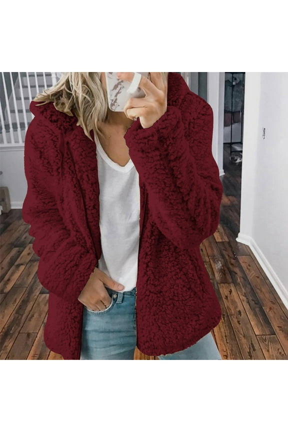 Womens Winter Parka Jackets Long Sleeve Cardigan for Womens Warm Polar Fleece Jackets Plus Size Winter Coats Open Front Overcoats Withe Pockets Chaquetas de Mujer Casual