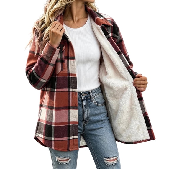 Womens Winter Plaid Midi Coats Fuzzy Lined Stand Up Collar Long Sleeve Button Down Coat Fashion Casual Warm Outerwear Multicolor 04 XXL