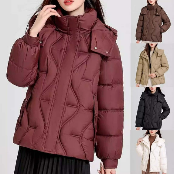 Womens Winter Plus Size Coats Casual Cotton Solid Color Hooded Thick Long Sleeved Wine Outerwear Jacket (3XL)