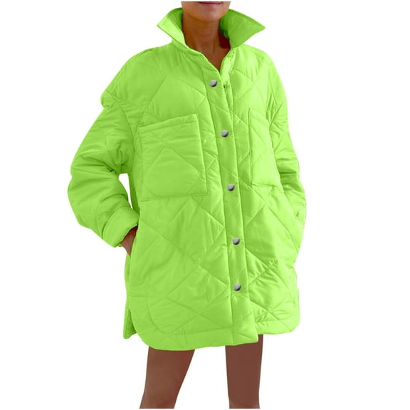 Womens Winter Plus Size Coats Lapel Solid Color Mid Long Patterned Down Green Outerwear Coats S-L