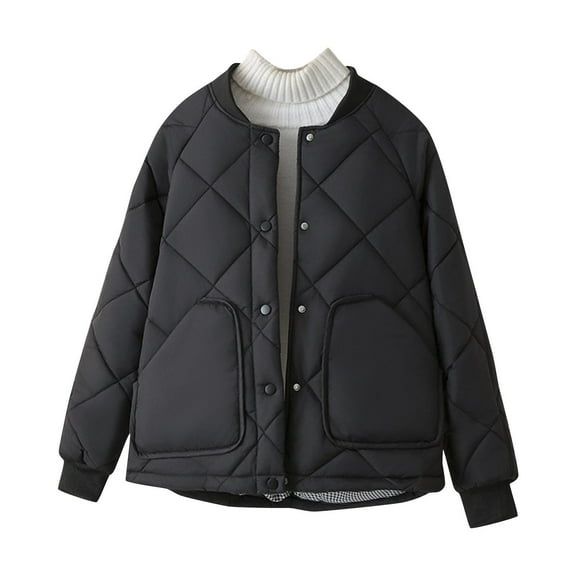 Womens Winter Plus Size Coats Long Sleeve Warm Quilted Floral Soild Puffer With Pockets Black Outerwear Coats 2XL-4XL