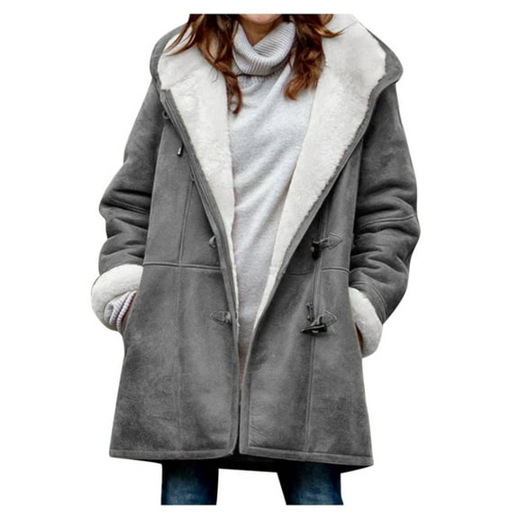 Womens Winter Plus Size Solid Plus Velvet Coat Pocket Overcoat