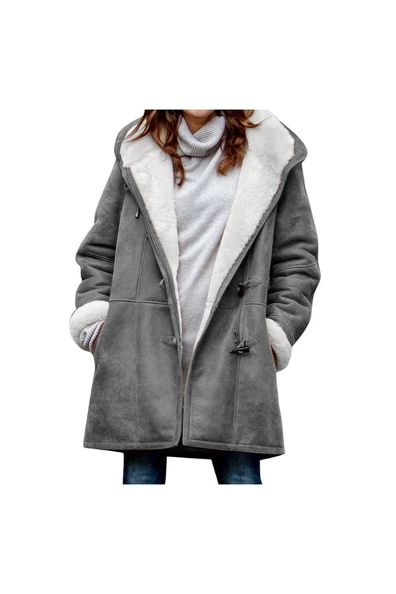Womens Winter Plus Size Solid Plus Velvet Coat Pocket Overcoat