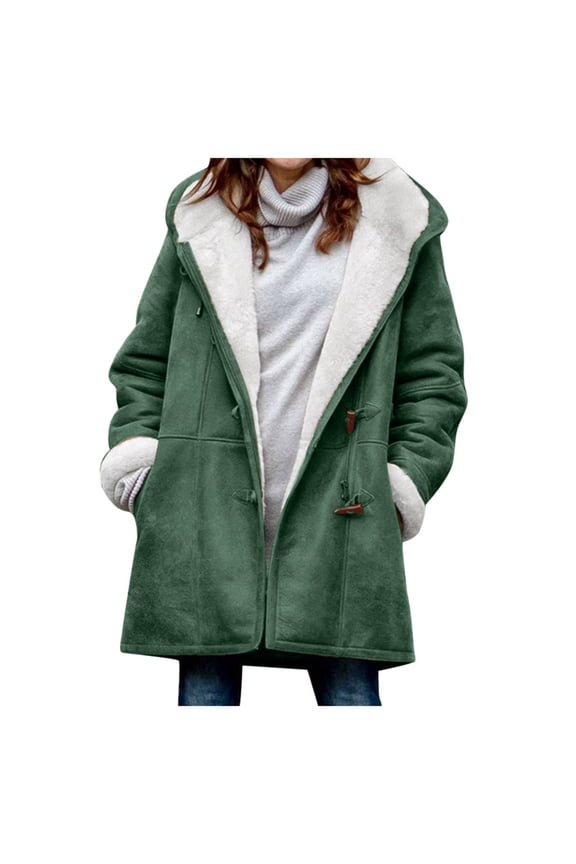 Womens Winter Plus Size Solid Plus Velvet Coat Pocket Overcoat