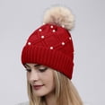 thumbnail image 1 of Womens Winter Pompom Beanie Hat Warm Pearl Beanie Hats Thick Slouchy Cable Knit Crossed Ski Snow Cap for Ladies, 1 of 4
