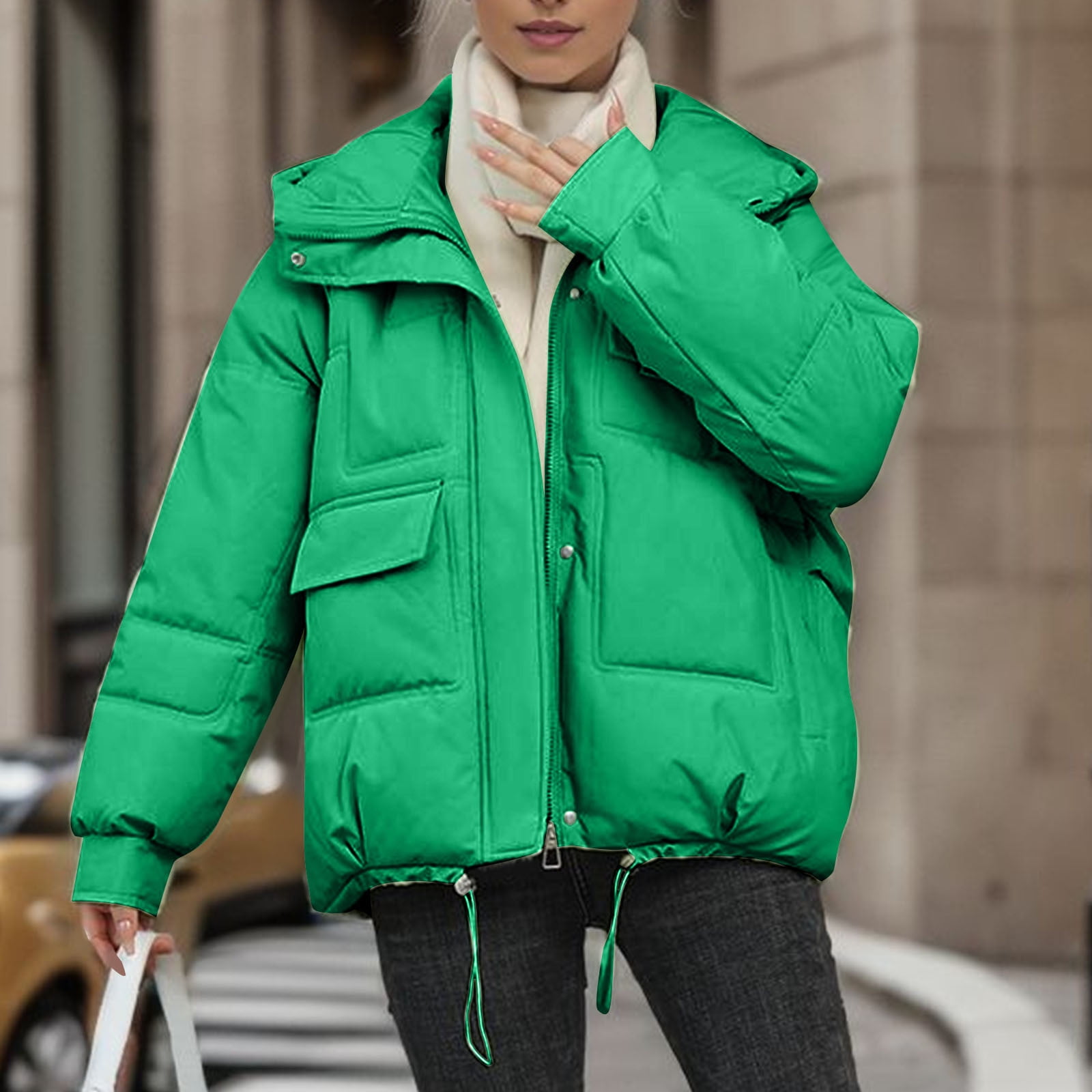 C&A Women's Quilted Polyester Puffer Coat Regular Fit, Green : :  Fashion