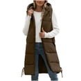 thumbnail image 1 of Womens Winter Puffer Vest Coat Vest Long Sleeveless Winter Fall Coats Puffer Jacket Sleeveless Hooded Jackets Long Zip Up Down Coats Packable with Hood Lightweight Parkas, 1 of 7