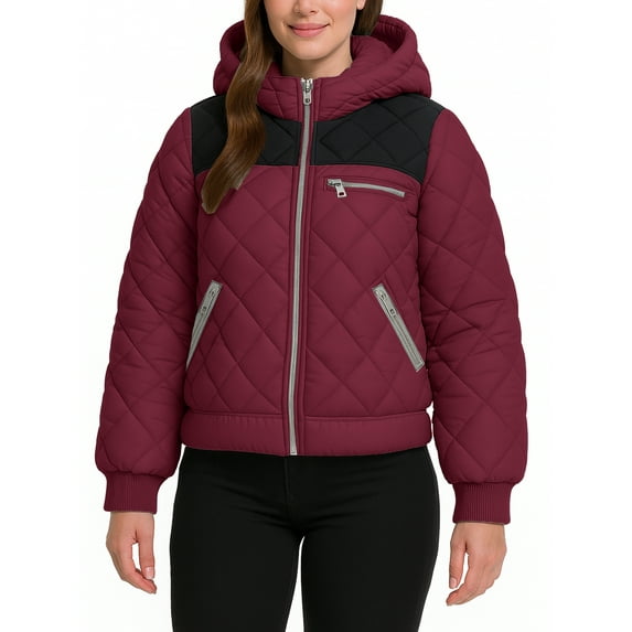 Womens Winter Quilted Down Lightweight Puffer Jacket Red & Black Jacket-S